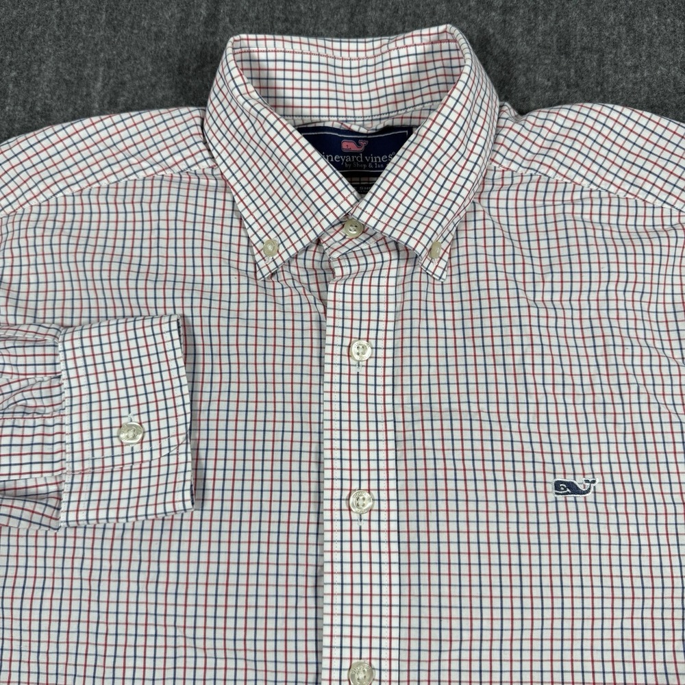 Vineyard Vines Men's M Whale Shirt Red Blue Check Plaid Button Down 100% Cotton